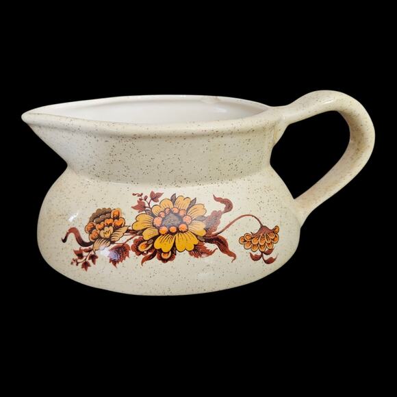 Vintage SG 1982 Floral Stoneware 8" Creamer Pitcher with Rim Chip - Picture 2 of 8